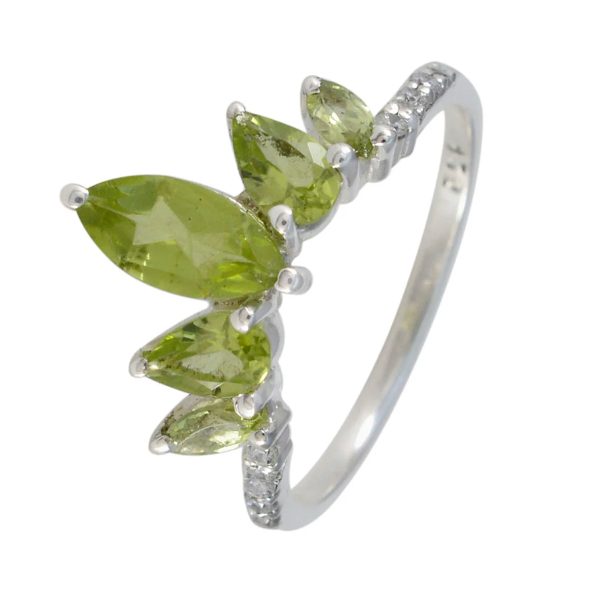 Peridot Penta Korean 92.5 Silver Green Gemstones Elegant crown Ring Jewelry - Image 2