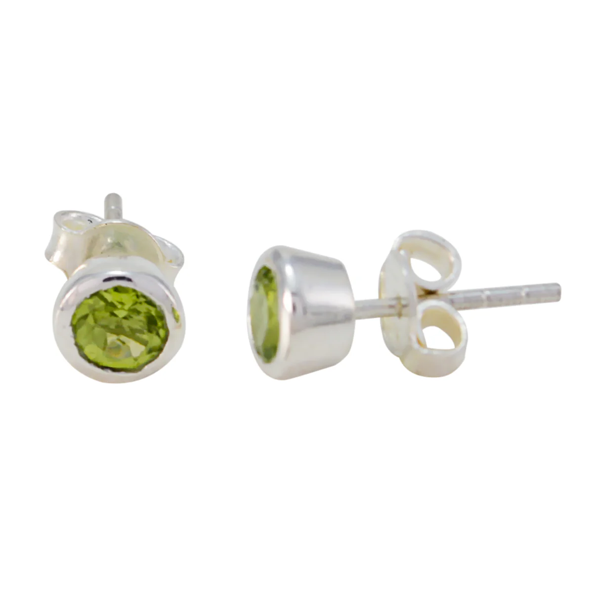 Peridot Russian Ida Solitaire Stud Green Silver Earring - Image 3