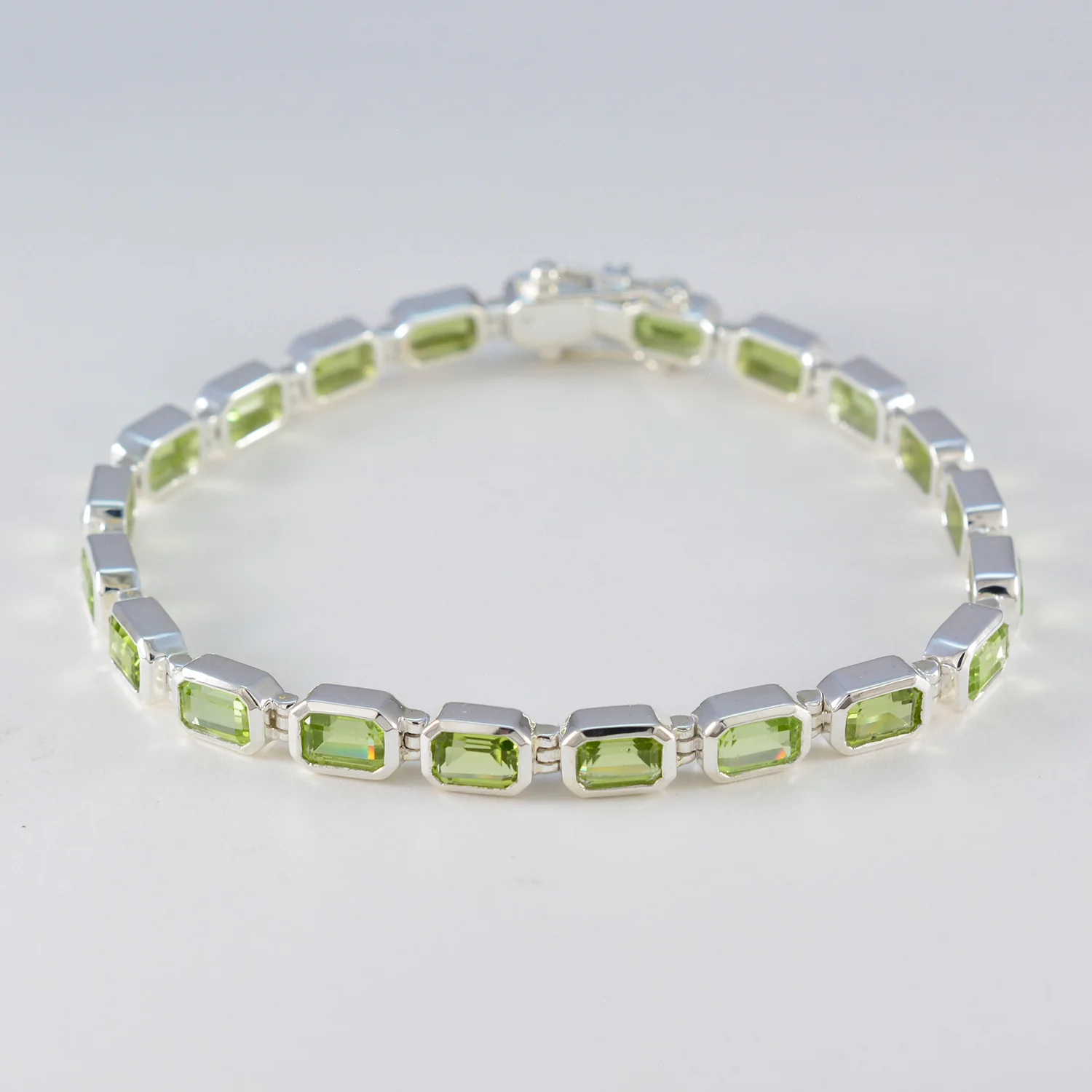 Peridot Silver Week Minimal Green Silver Tennis Bracelet - Image 2