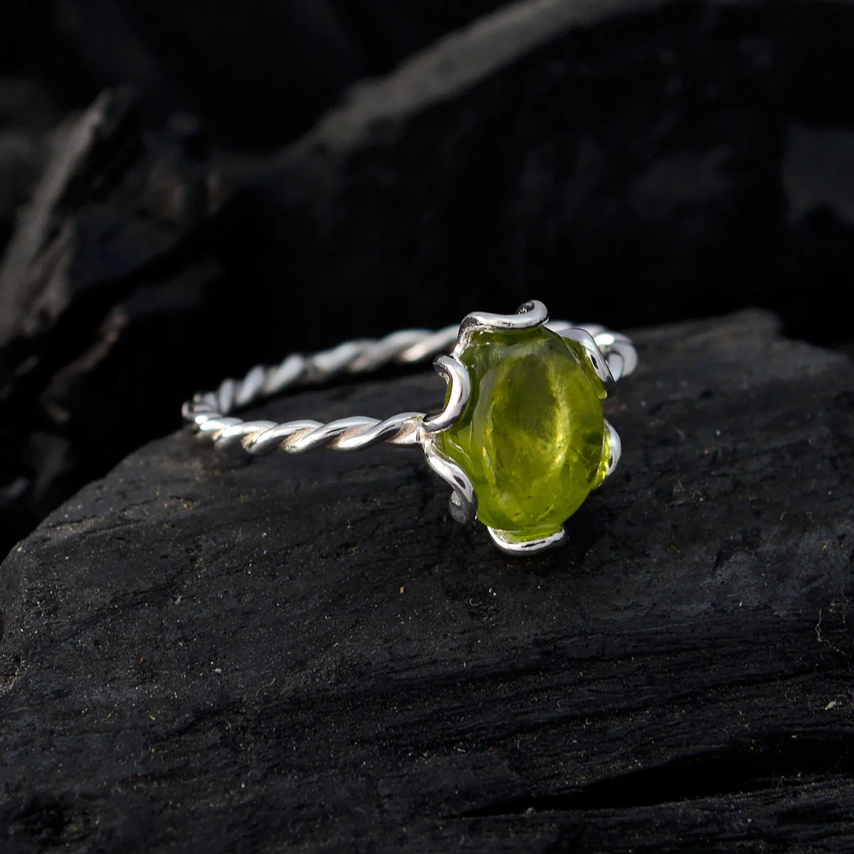 Peridot Solitaire American 925 Sterling Silver Green Gemstone Elegant Twist Ring Jewelry - Image 4