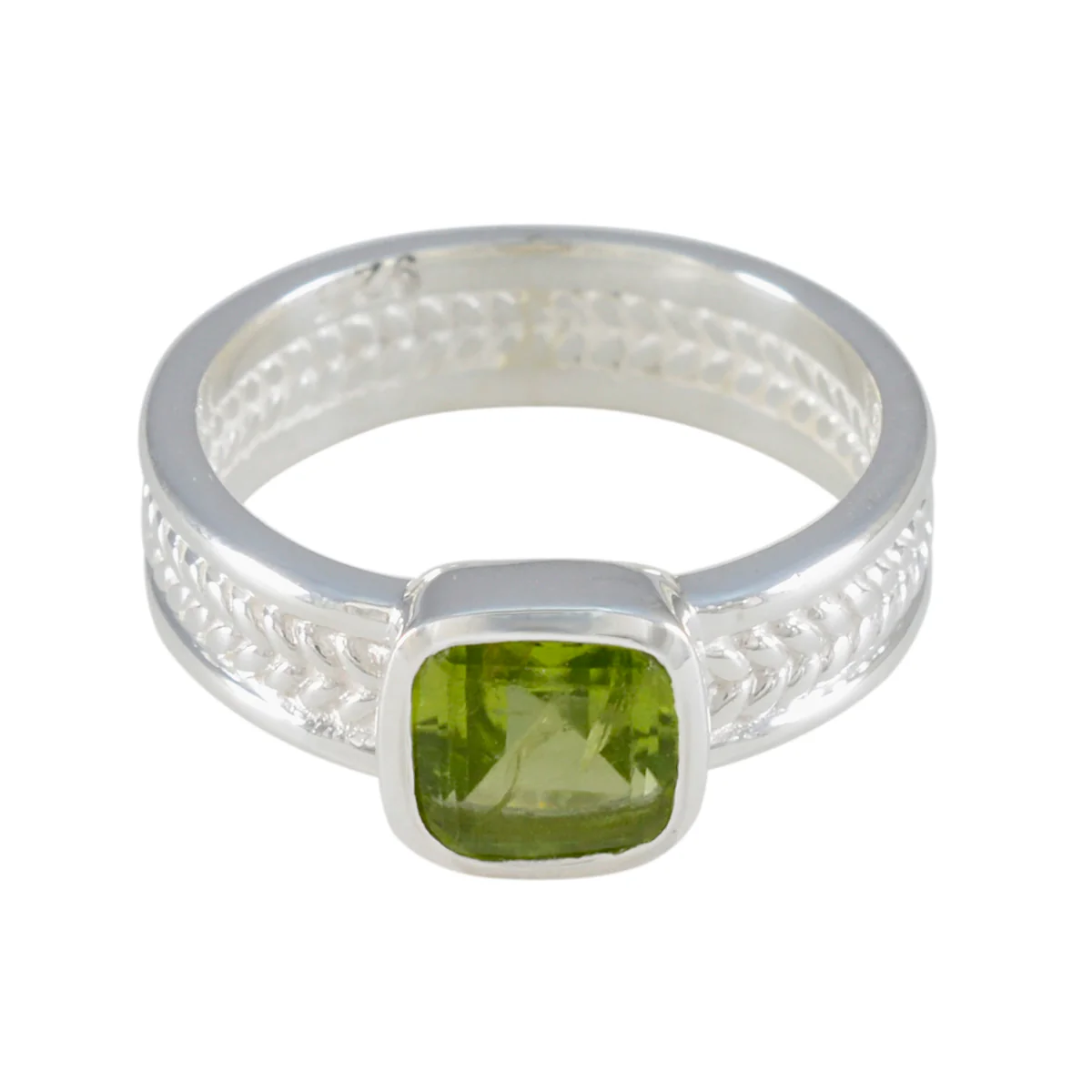 Peridot Solitaire Australian 925 Silver Green Gemstones Mid-weight Rope-Wire Band Jewelry