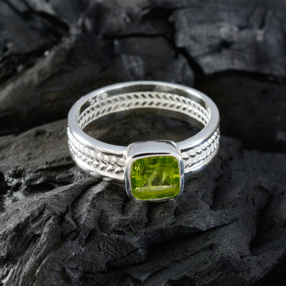 Peridot Solitaire Australian 925 Silver Green Gemstones Mid-weight Rope-Wire Band Jewelry - Image 4