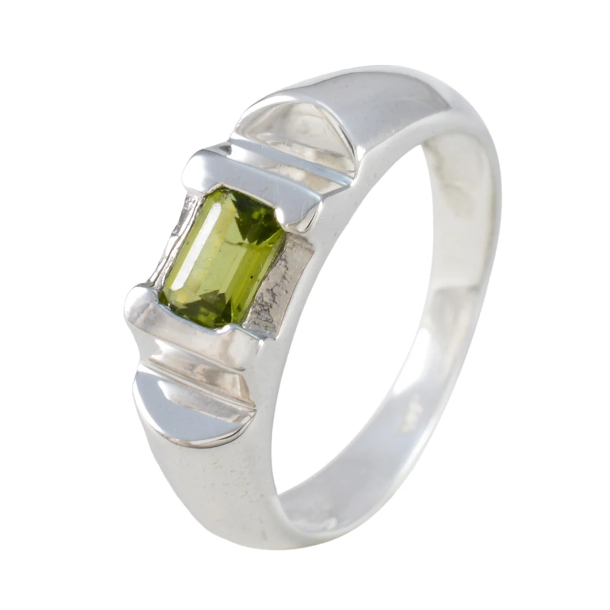 Peridot Solitaire French 92.5 Silver Green Gemstone Tiny Abstract Ring Jewellery - Image 2