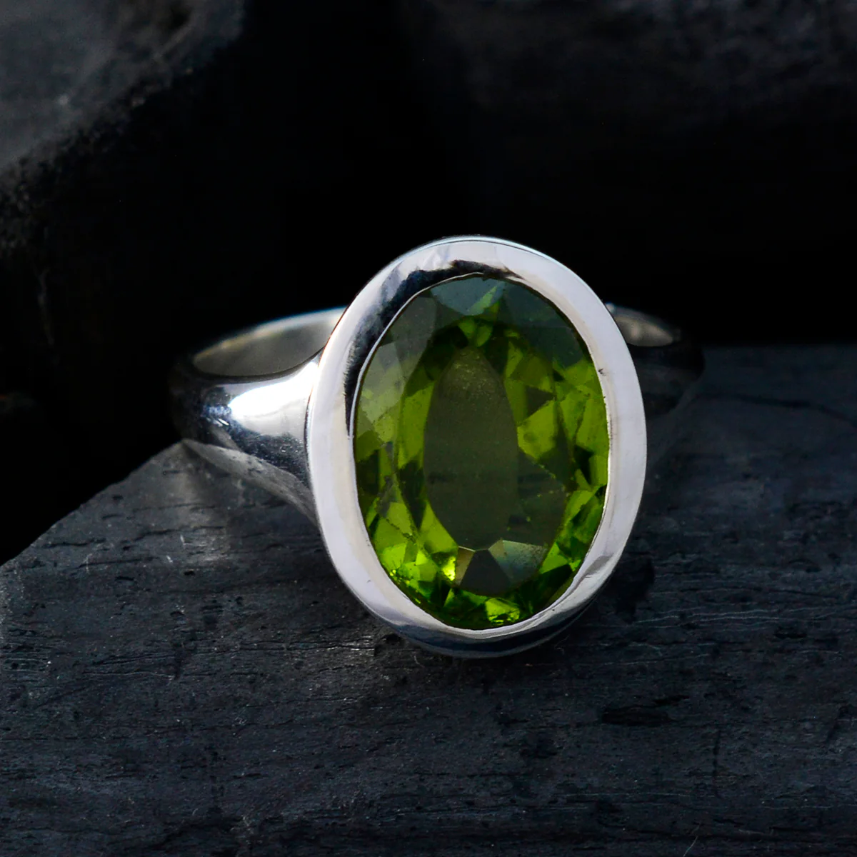 Peridot Solitaire French 925 Sterling Silver Green Gems Minimal Abstract Ring Jewelry - Image 4