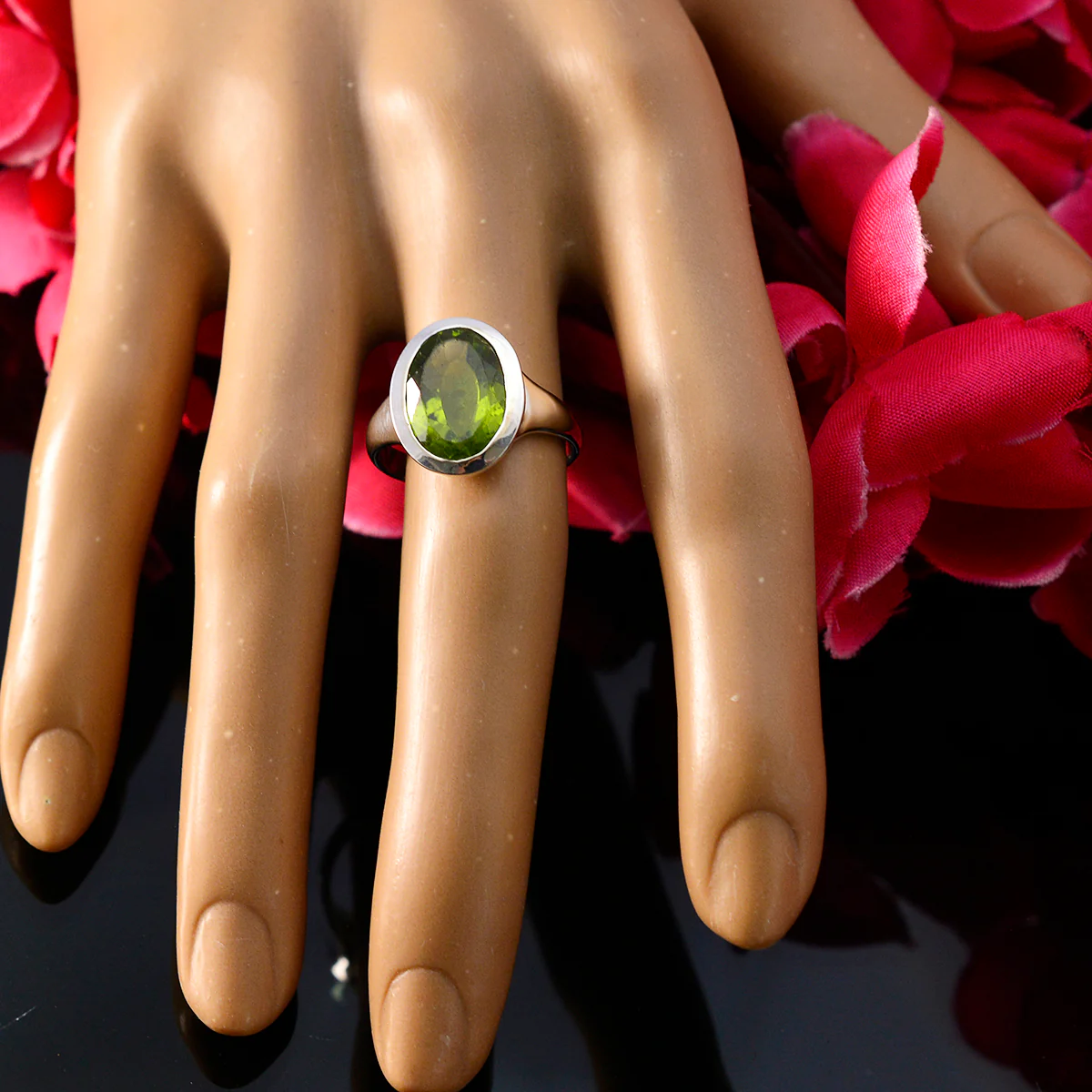 Peridot Solitaire French 925 Sterling Silver Green Gems Minimal Abstract Ring Jewelry - Image 5