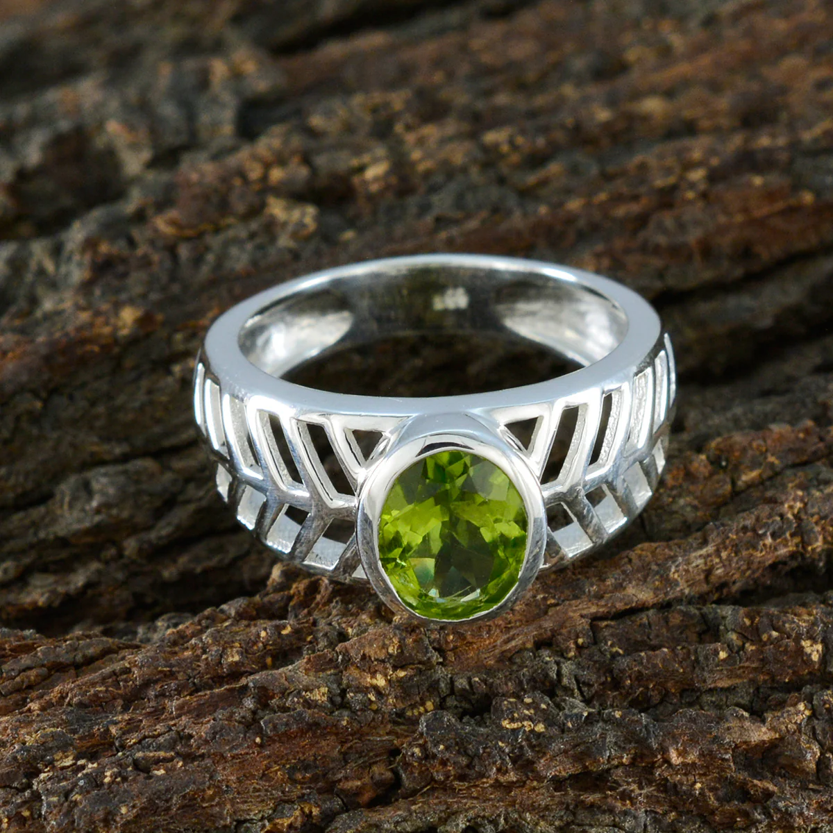 Peridot Solitaire German 925 Silver Green Gemstones Minimal Art Deco Ring Jewelry - Image 3