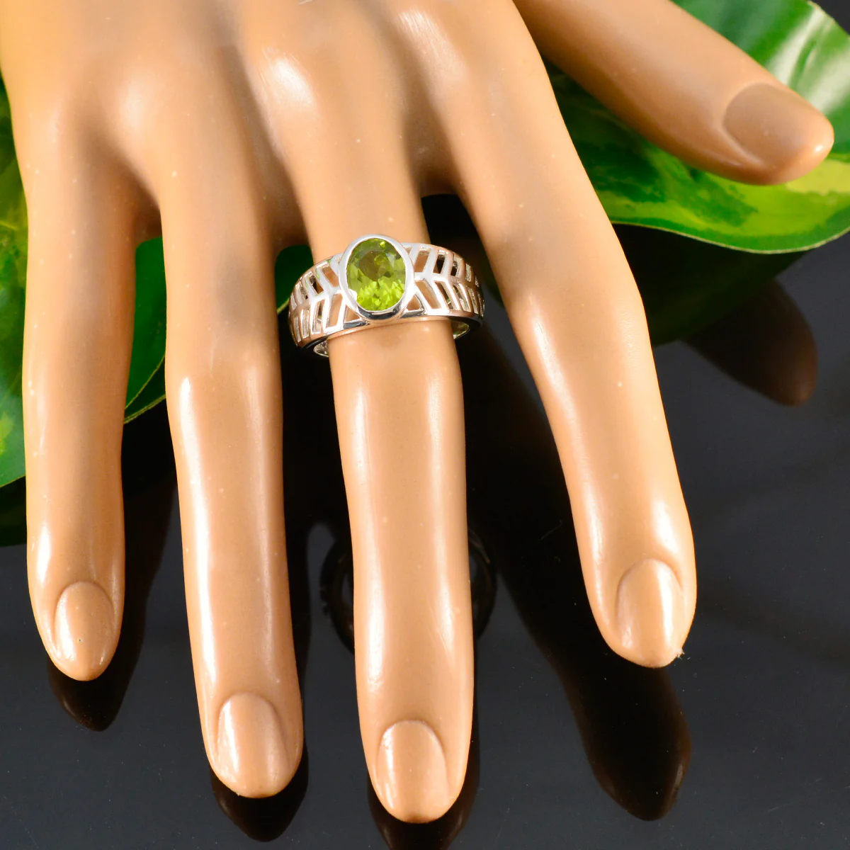 Peridot Solitaire German 925 Silver Green Gemstones Minimal Art Deco Ring Jewelry - Image 5