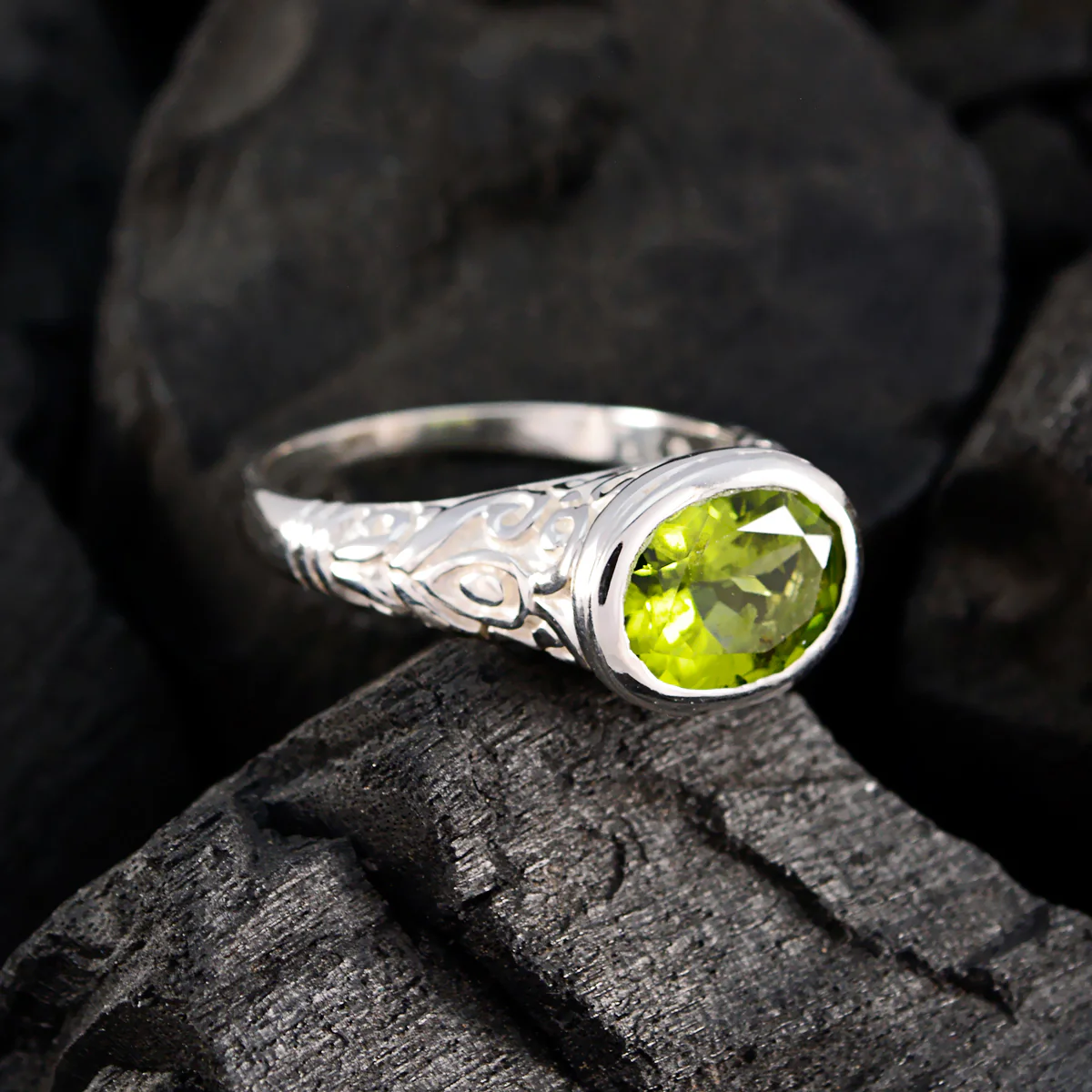 Peridot Solitaire German 925 Sterling Silver Green Gems Minimal Art Deco Ring Jewellery - Image 4