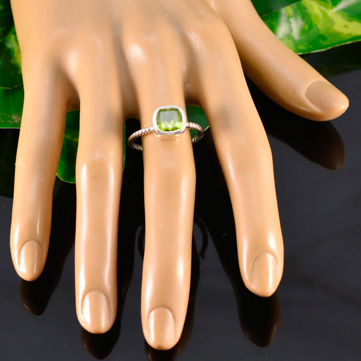 Peridot Solitaire Japanese 92.5 Silver Green Gems Dainty Abstract Ring Jewellery - Image 5