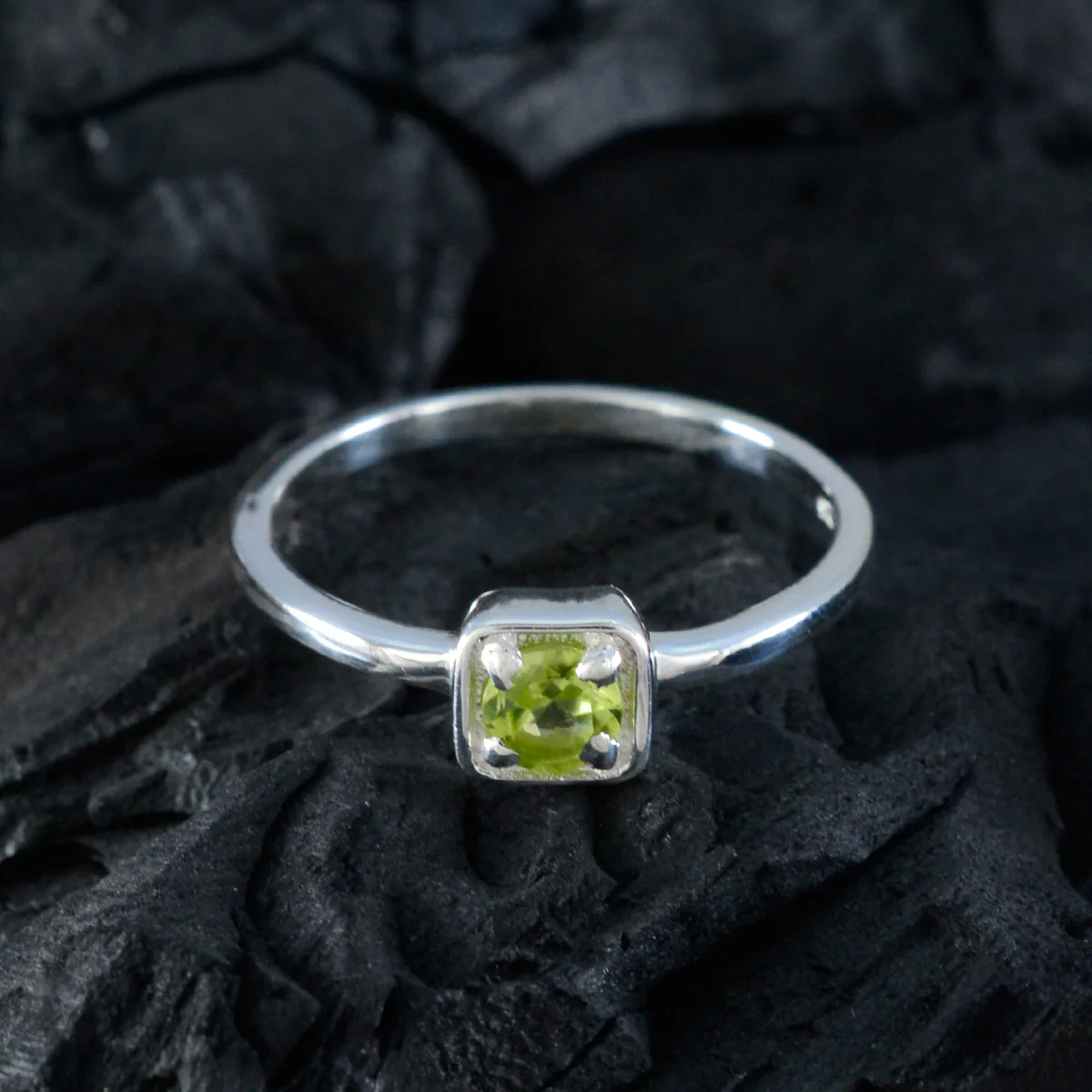 Peridot Solitaire Japanese 925 Sterling Silver Green Gems Delicate Abstract Ring Jewellery - Image 4