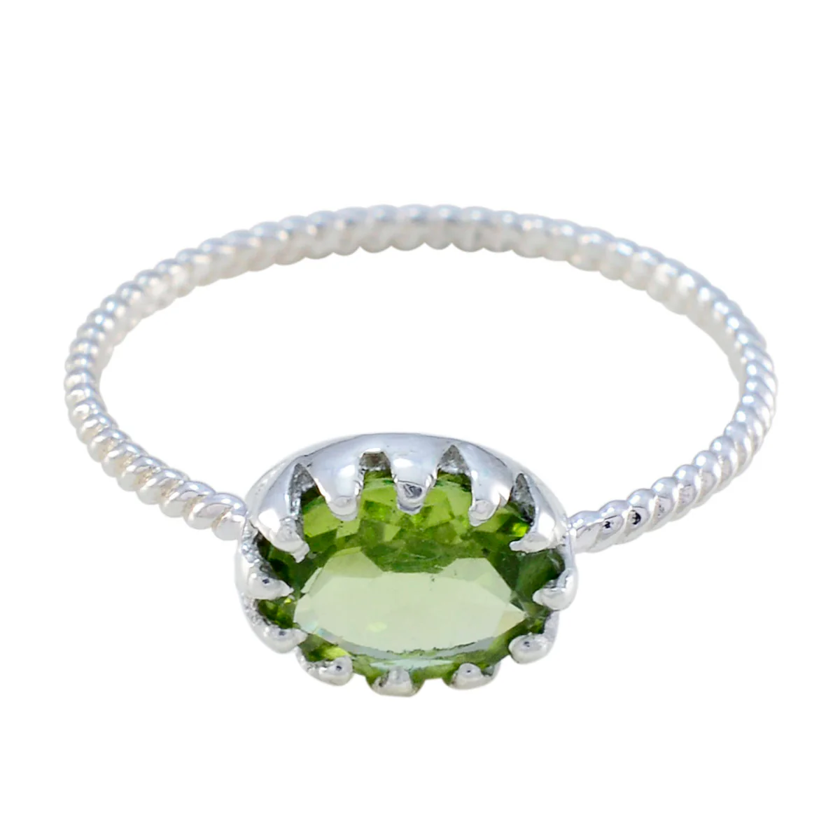 Peridot Solitaire Japanese Sterling Silver Green Gemstone Elegant Twist Ring Jewelry