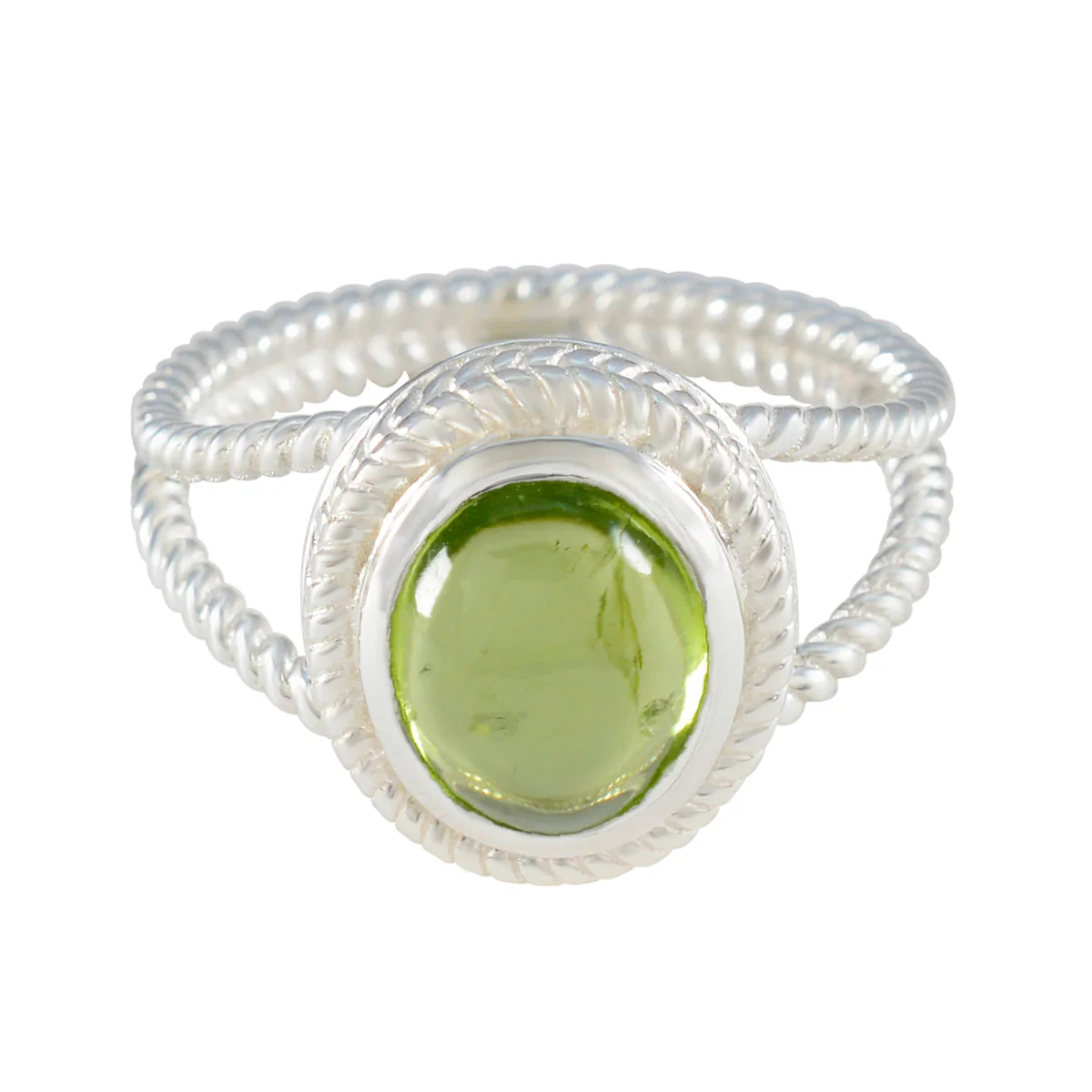 Peridot Solitaire Latin American Silver Green Gemstone Classic Rope-Wire Ring Jewelry