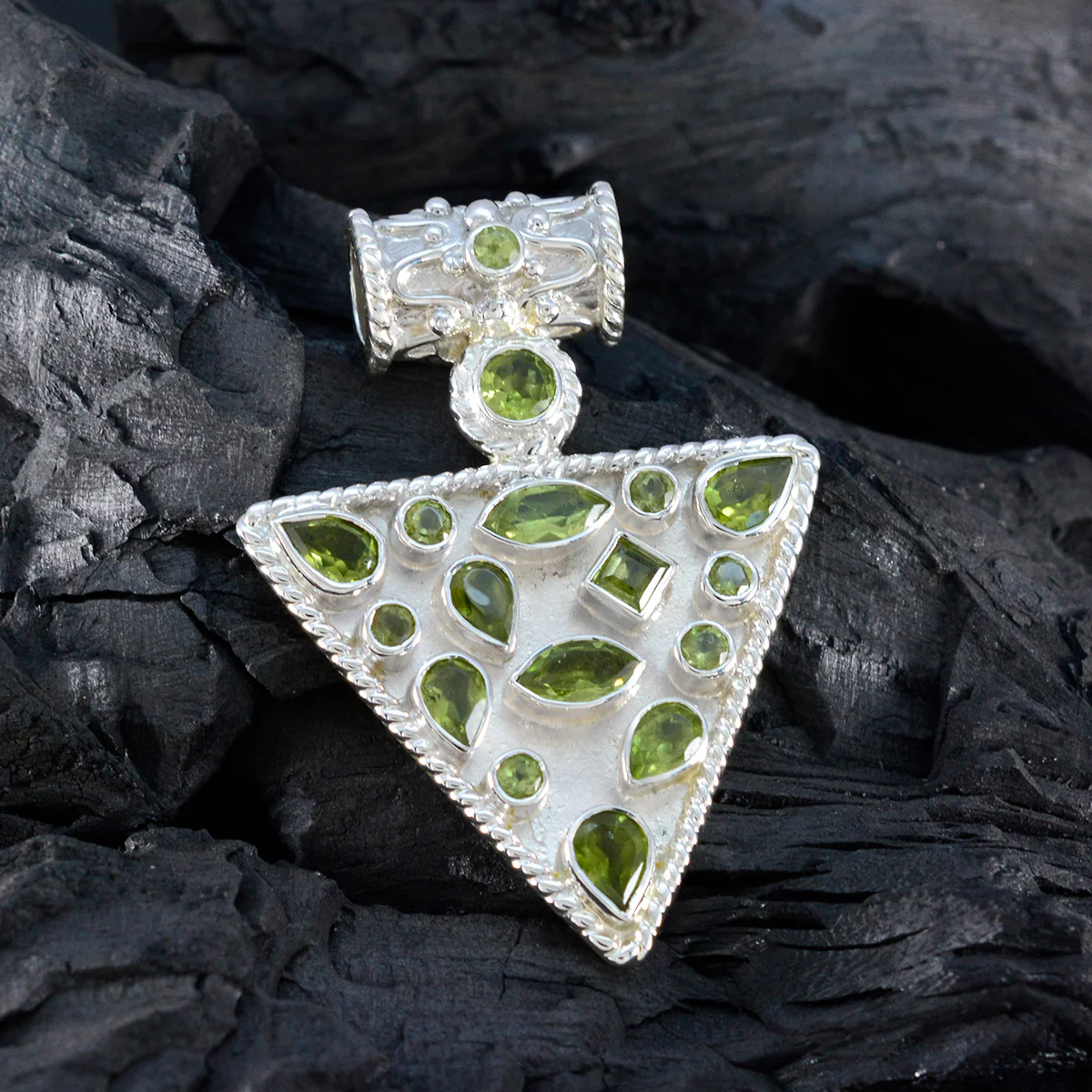 Peridot Statement Egyptian 92.5 Silver Solitaire Yasmin Rope-Wire Green Pendant Jewellery - Image 4