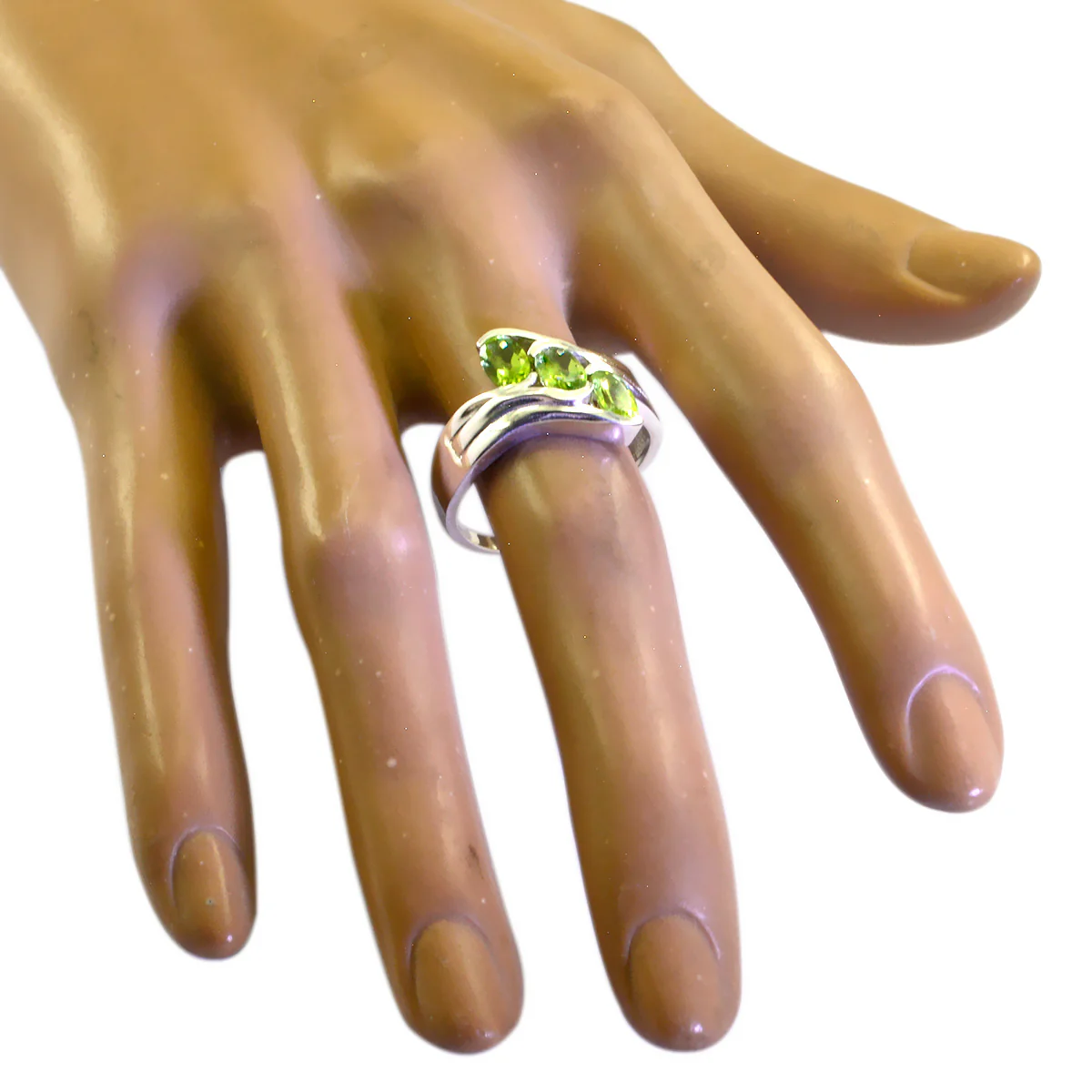 Peridot Trilogy French 925 Silver Green Gemstones Tiny Artisan Ring Jewelry - Image 2