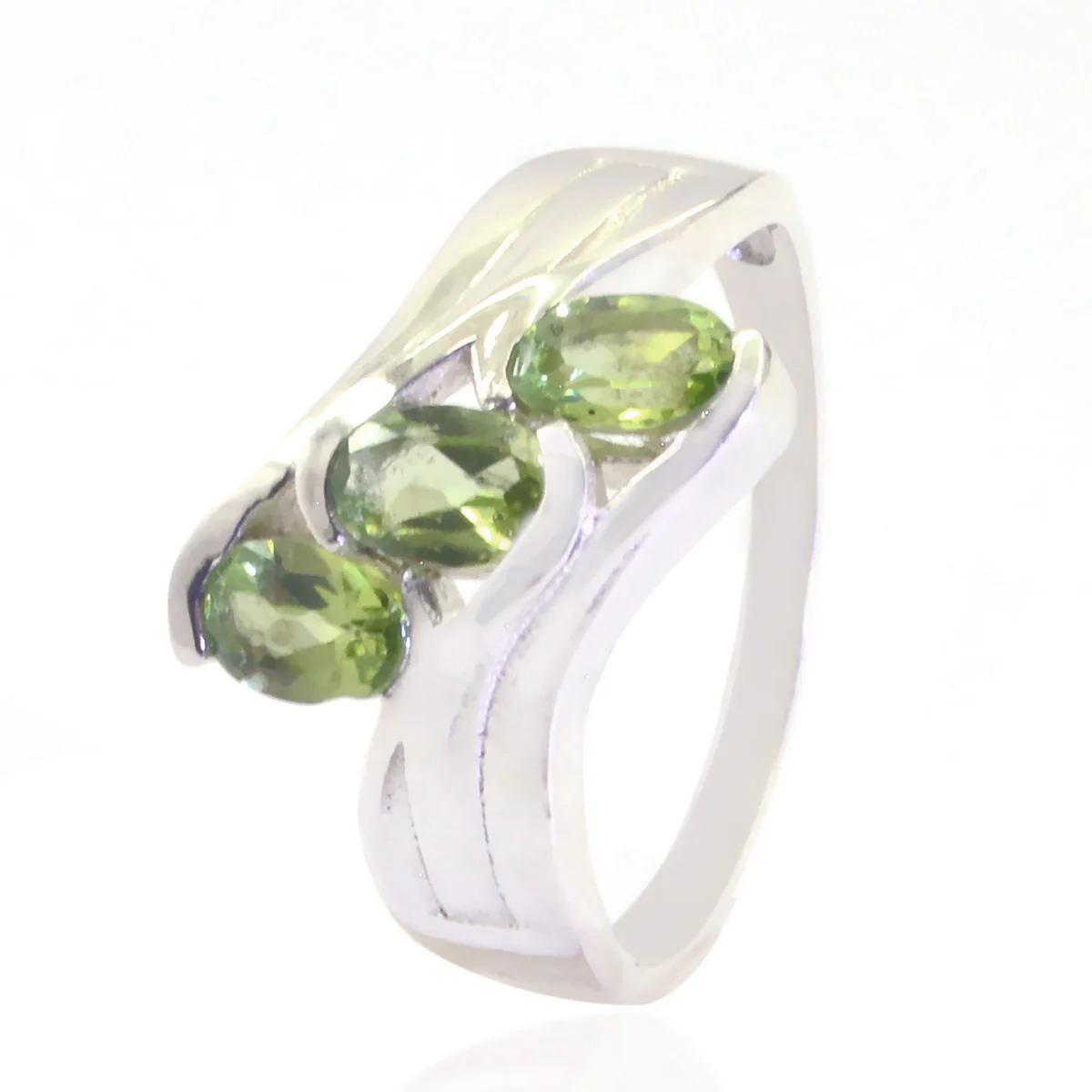 Peridot Trilogy French 925 Silver Green Gemstones Tiny Artisan Ring Jewelry - Image 3