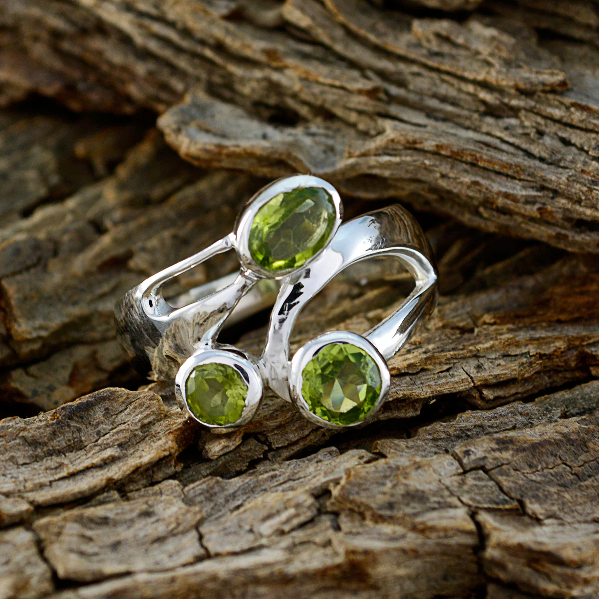 Peridot Trilogy German 92.5 Silver Green Gemstone Classic Boho Ring Jewellery - Image 4