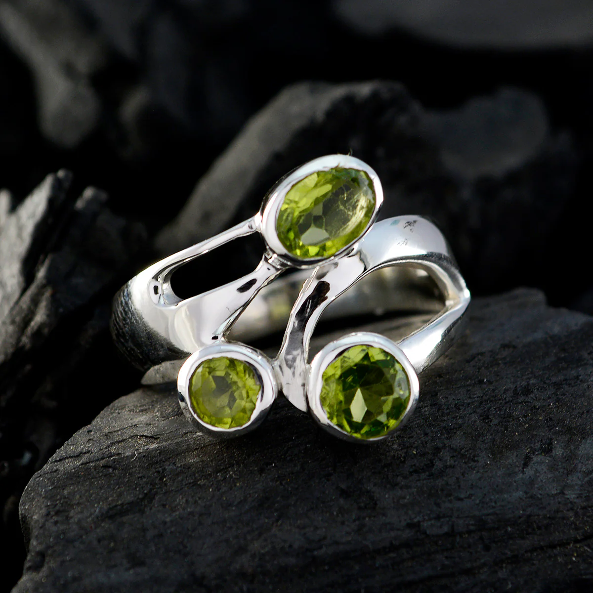 Peridot Trilogy German 92.5 Silver Green Gemstone Classic Boho Ring Jewellery - Image 5