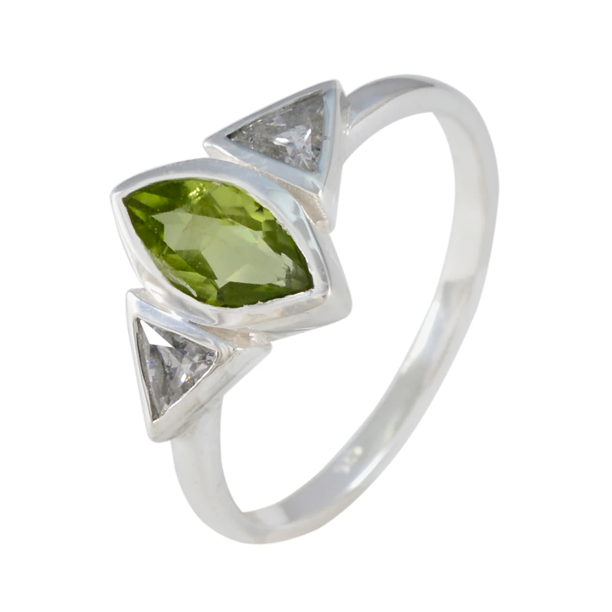 Peridot Trilogy Turkish Sterling Silver Green Gems Whisper-thin Glamorous Ring Jewelry - Image 2