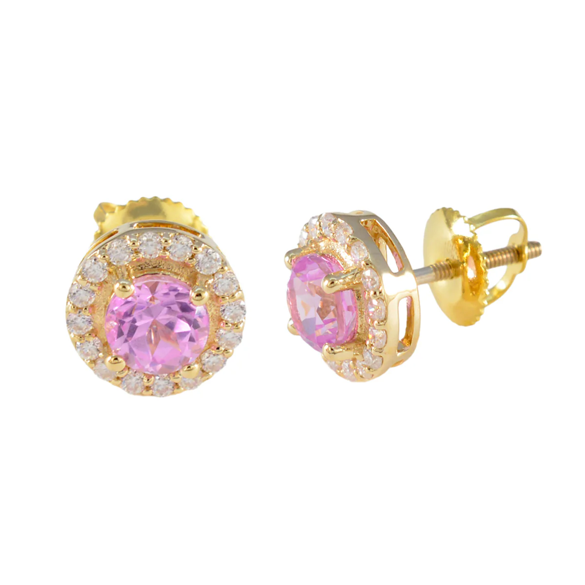 Pink CZ American Lourdes multiple Stud Pink 925 Silver Earring - Image 2