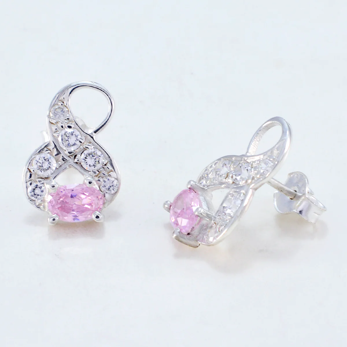 Pink CZ Egyptian Riley multiple Stud Pink Silver Earring - Image 2