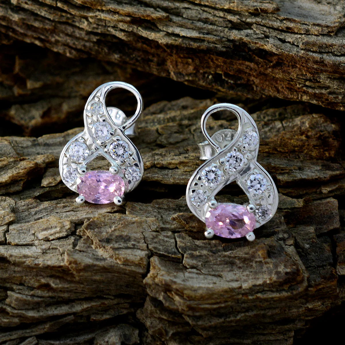Pink CZ Egyptian Riley multiple Stud Pink Silver Earring - Image 3
