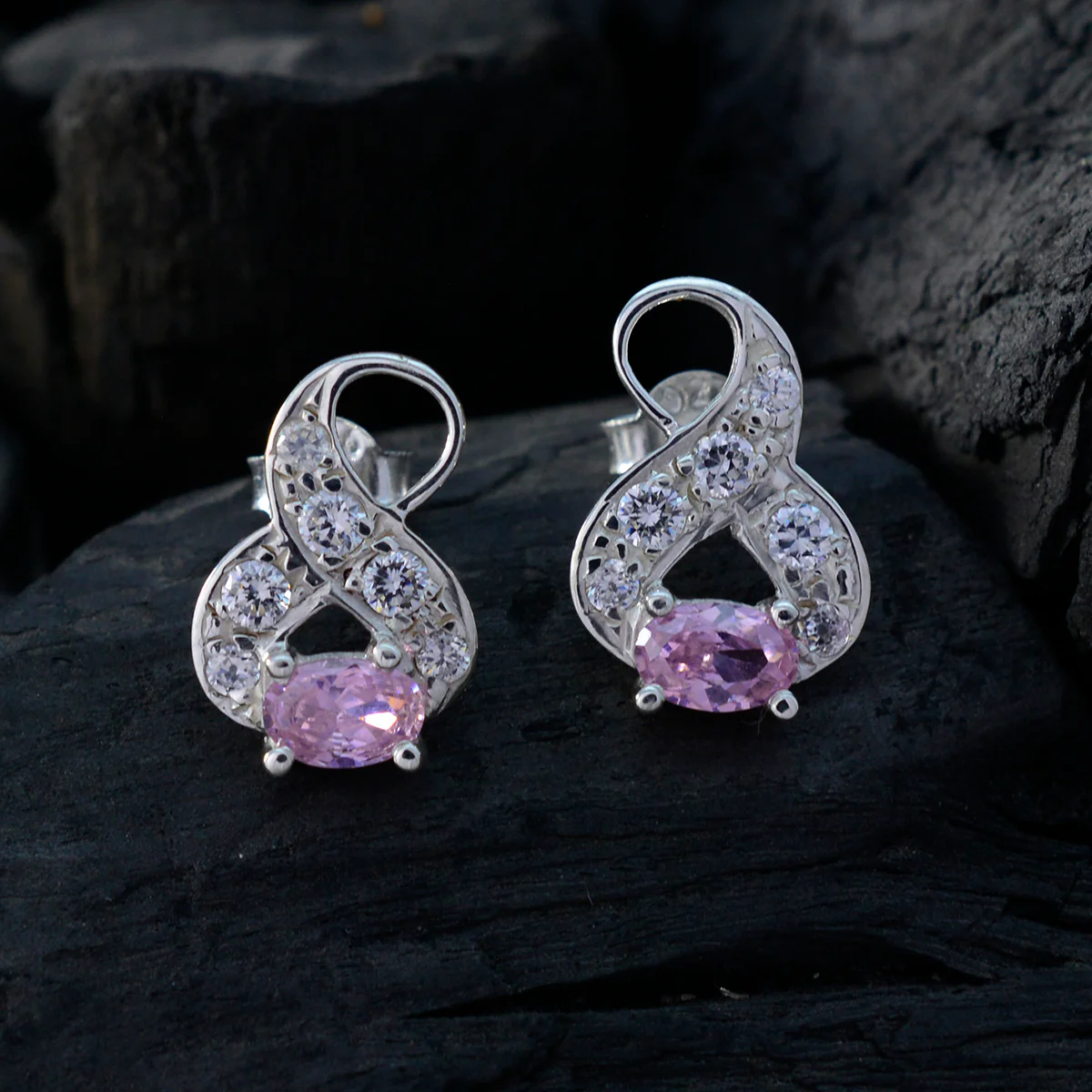 Pink CZ Egyptian Riley multiple Stud Pink Silver Earring - Image 4