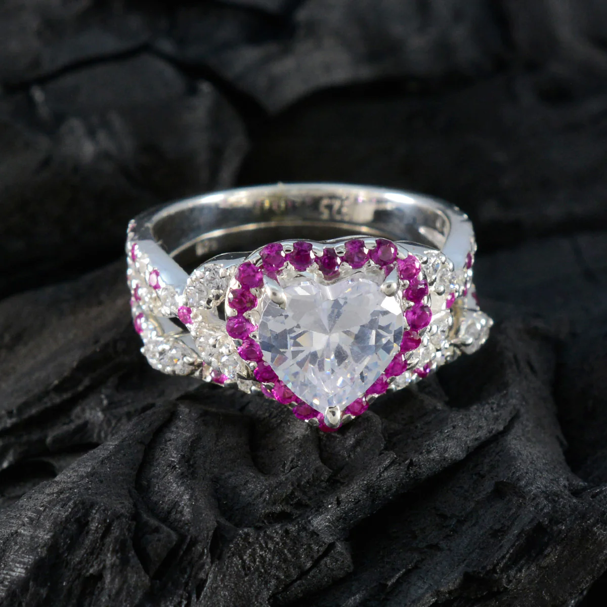 Pink CZ Halo German 925 Silver Pink Gemstone Tiny Cultural Ring Jewelry - Image 4