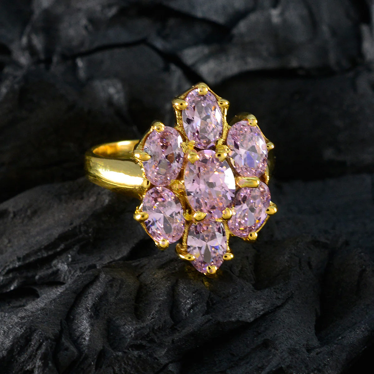 Pink CZ Hepta Korean 925 Silver Pink Gems Slim wedding Ring Jewelry - Image 4