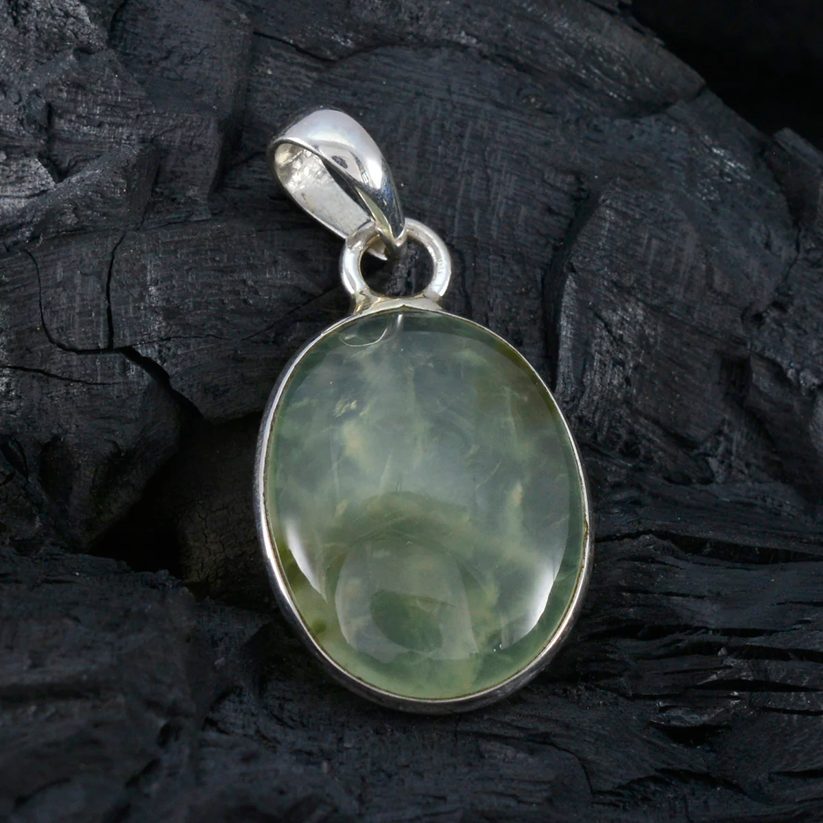 Prehnite Classic Russian 92.5 Silver Solitaire Stella Graceful Green Pendant Jewellery - Image 3