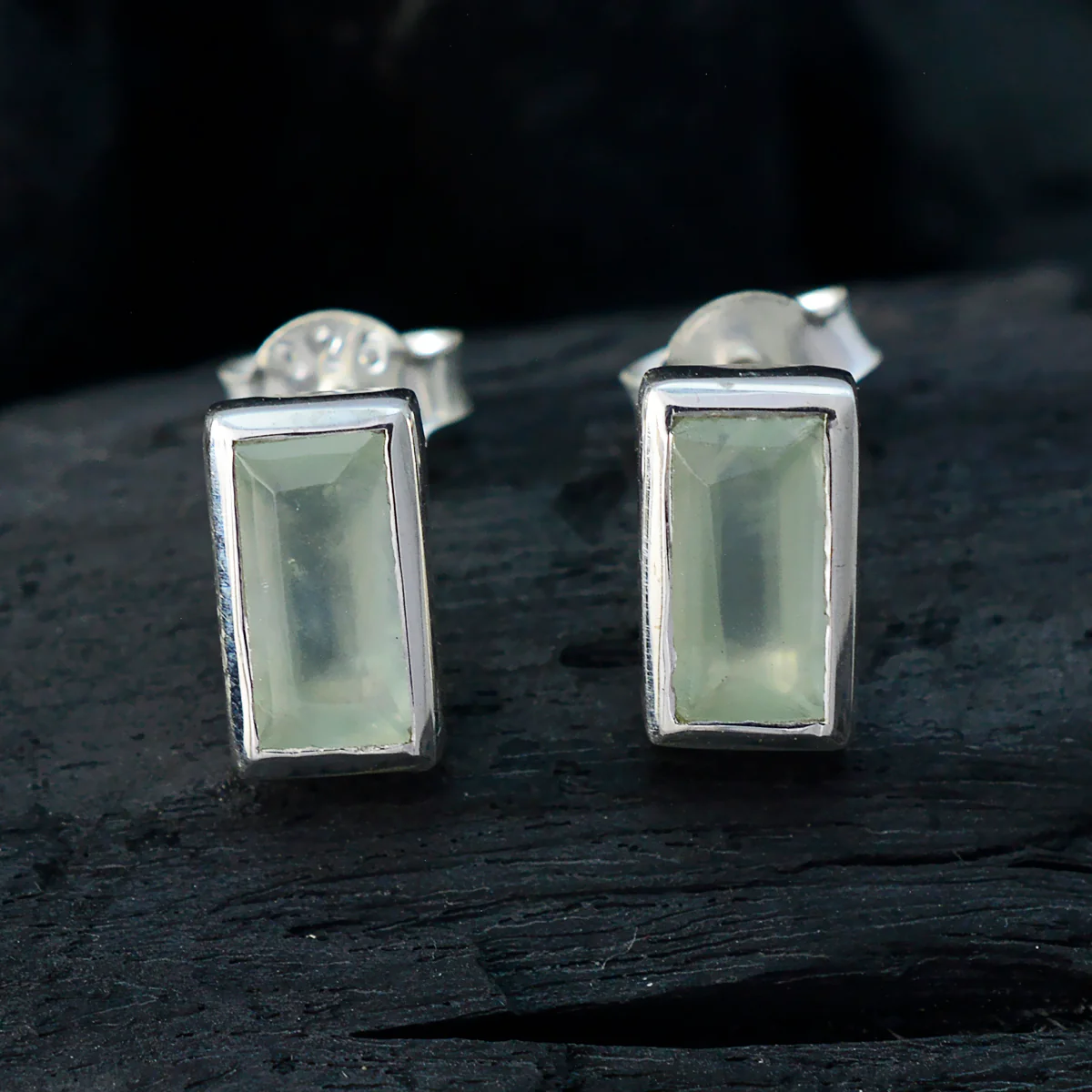 Prehnite Mexican Harper Solitaire Stud Green 925 Silver Earring - Image 4