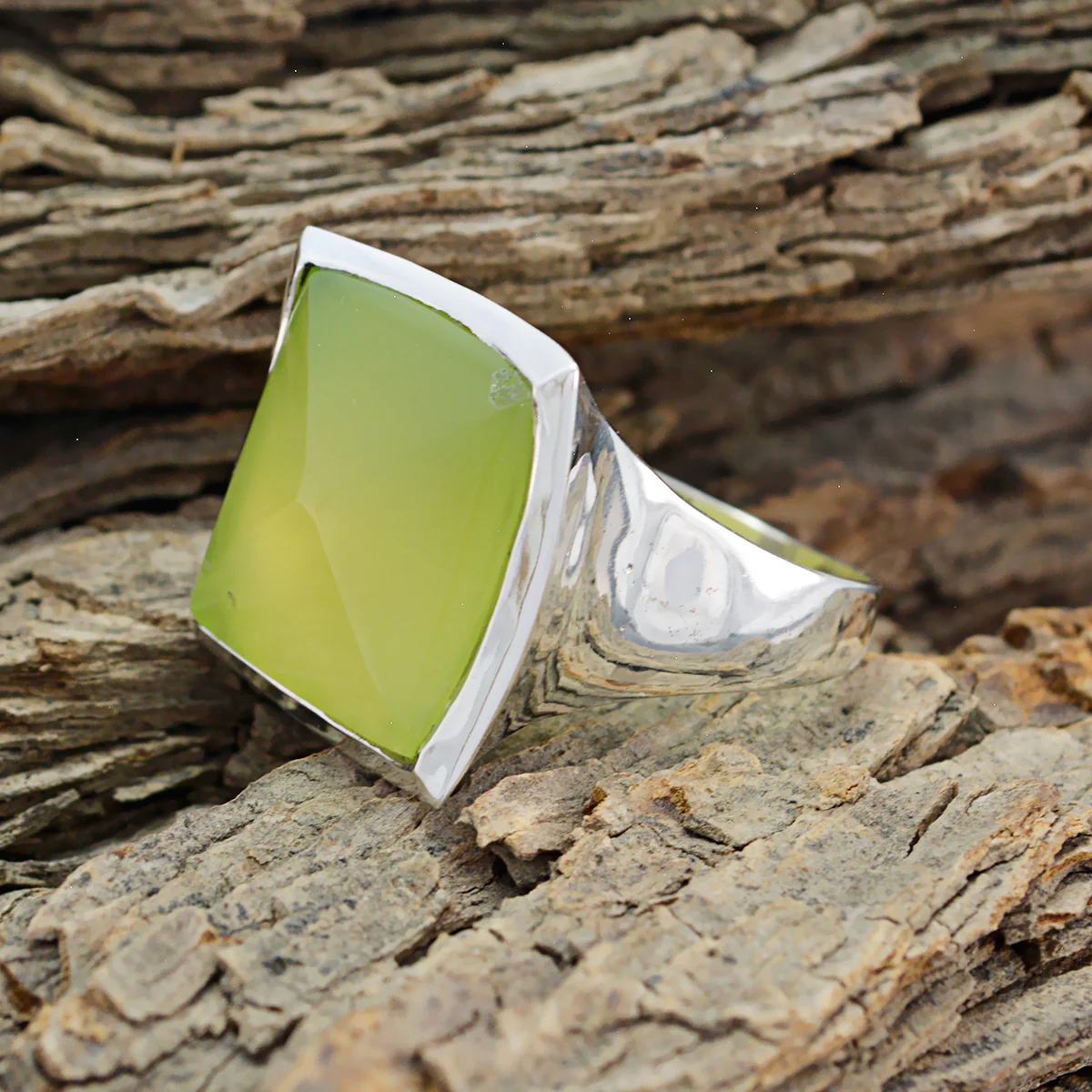 Prehnite Solitaire Egyptian 925 Silver Green Gemstone Statement Victorian Ring Jewelry - Image 3