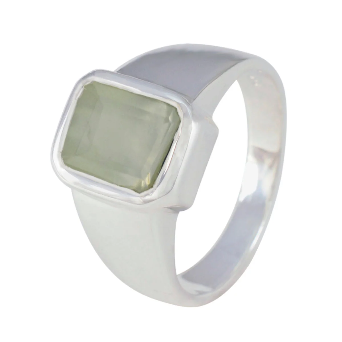 Prehnite Solitaire French 925 Silver Green Gems Mid-weight Signet Ring Jewelry - Image 2
