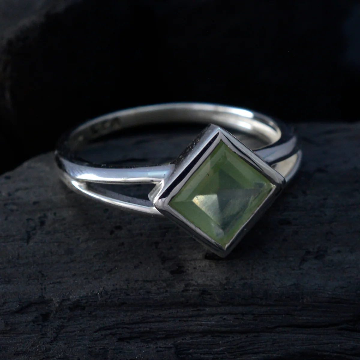 Prehnite Solitaire Korean Silver Green Gemstone Dainty Boho Ring Jewelry - Image 4
