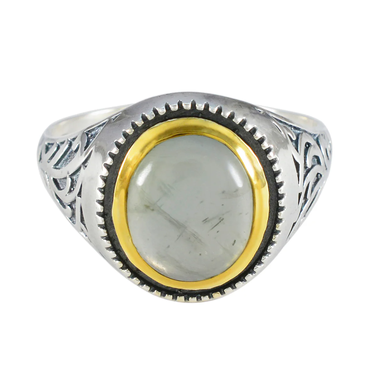 Prehnite Solitaire Mexican 925 Silver Green Gemstone Eye-catching Filigree Ring Jewellery