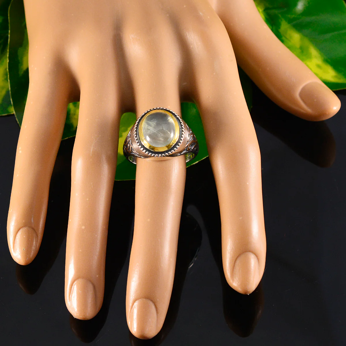 Prehnite Solitaire Mexican 925 Silver Green Gemstone Eye-catching Filigree Ring Jewellery - Image 5