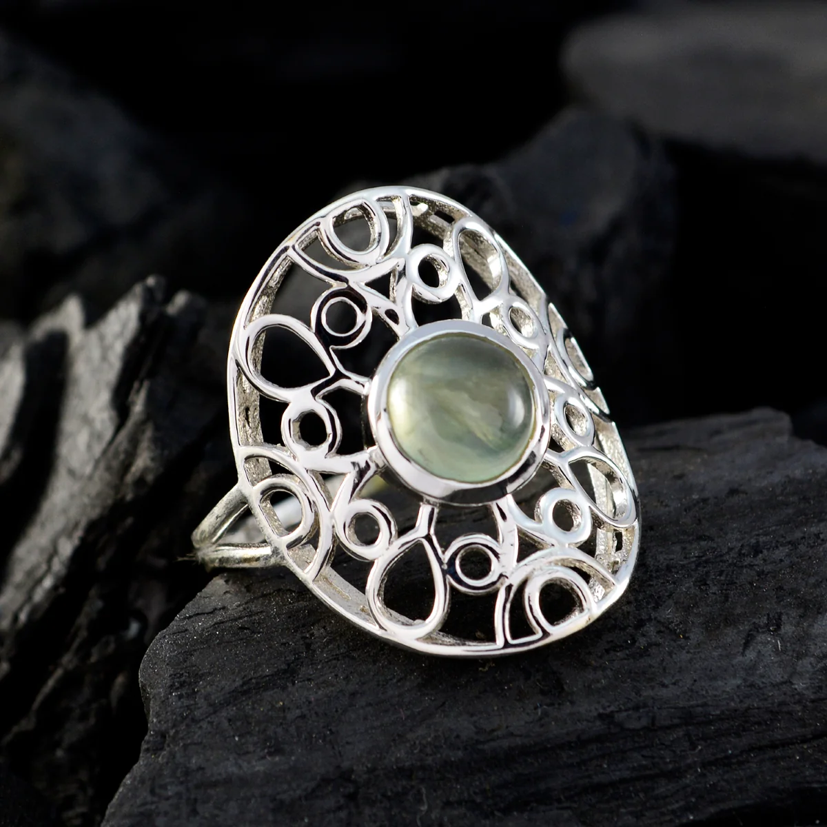 Prehnite Solitaire Mexican 925 Silver Green Gemstone Minimal Filigree Ring Jewellery - Image 5