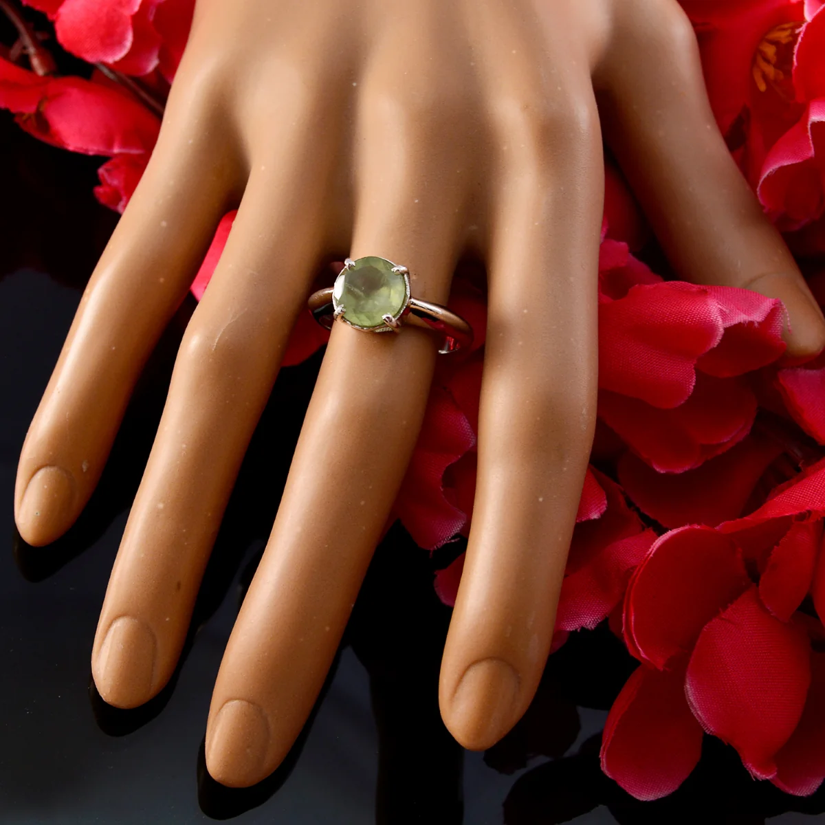 Prehnite Solitaire Moroccan 925 Sterling Silver Green Gems Tiny Contemporary Ring Jewellery - Image 5