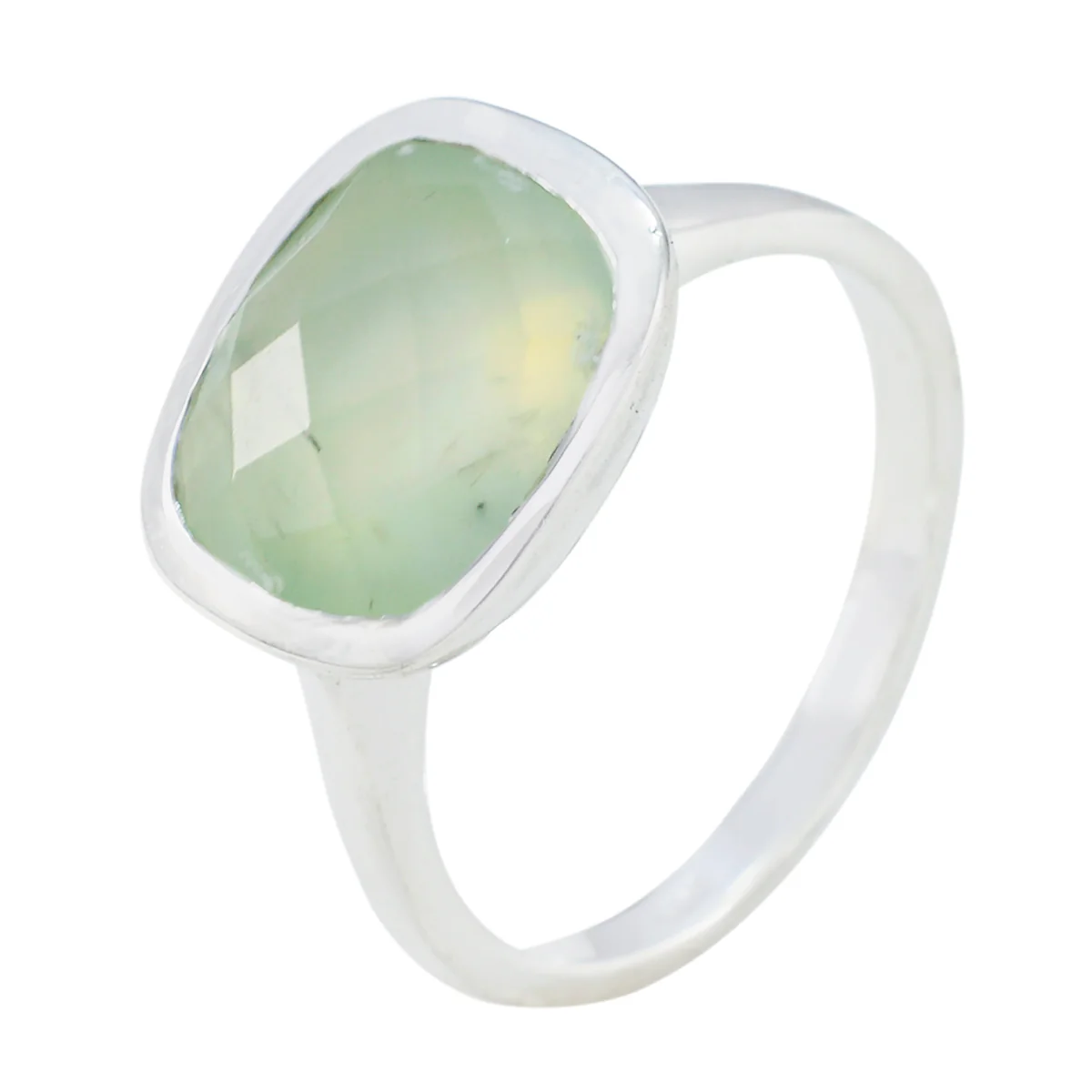 Prehnite Solitaire Russian 92.5 Silver Green Gemstone Minimal Luxurious Ring Jewellery - Image 2