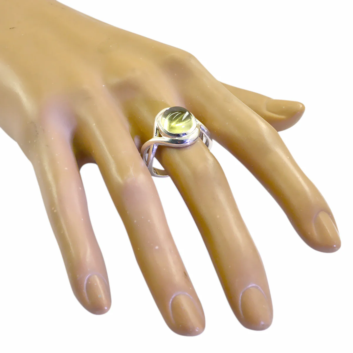 Prehnite Solitaire Russian 92.5 Silver Green Gemstones Mid-weight Graceful Ring Jewelry - Image 2
