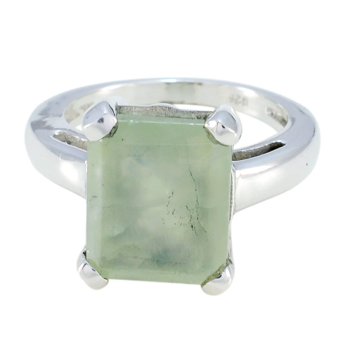 Prehnite Solitaire Russian 925 Silver Green Gemstones Mid-weight Artisan Ring Jewelry