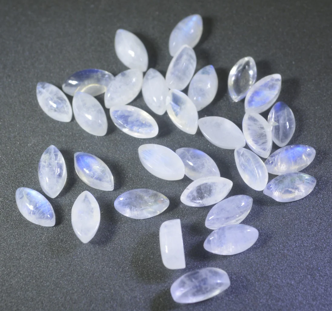 Rainbow Moonstone 10PC Tiny 4x8 MM Marquise Cabochon White Lustrous semi Precious Loose Gemstone - Image 3