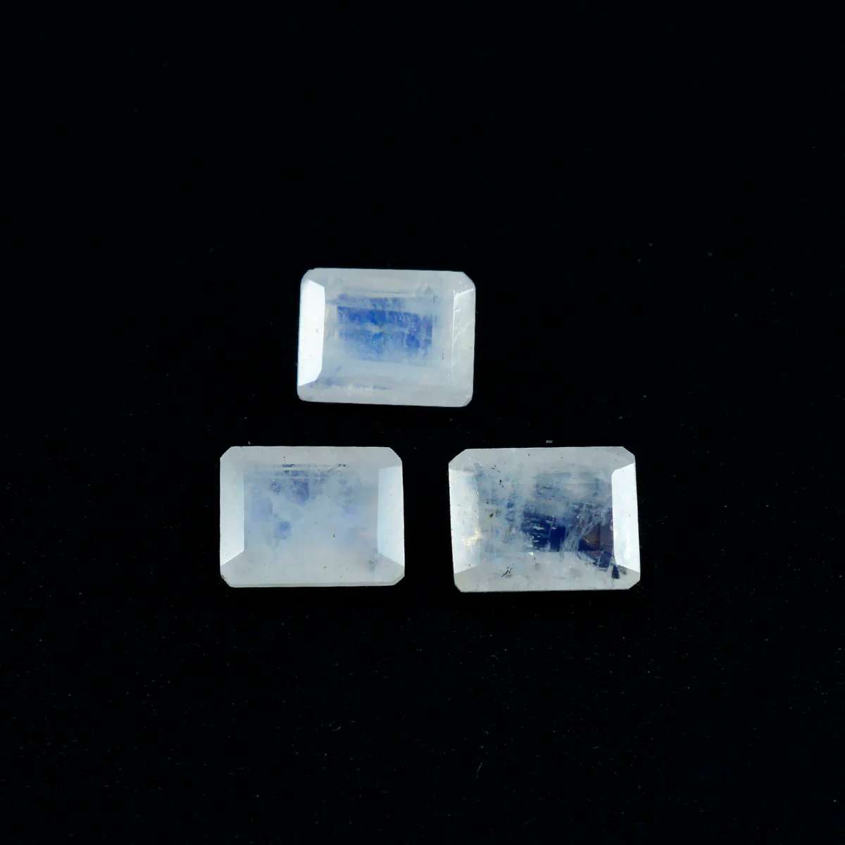 Rainbow Moonstone 1PC Small 7x9 MM Emerald Faceted White Sparkling Semi Precious Loose Gemstone