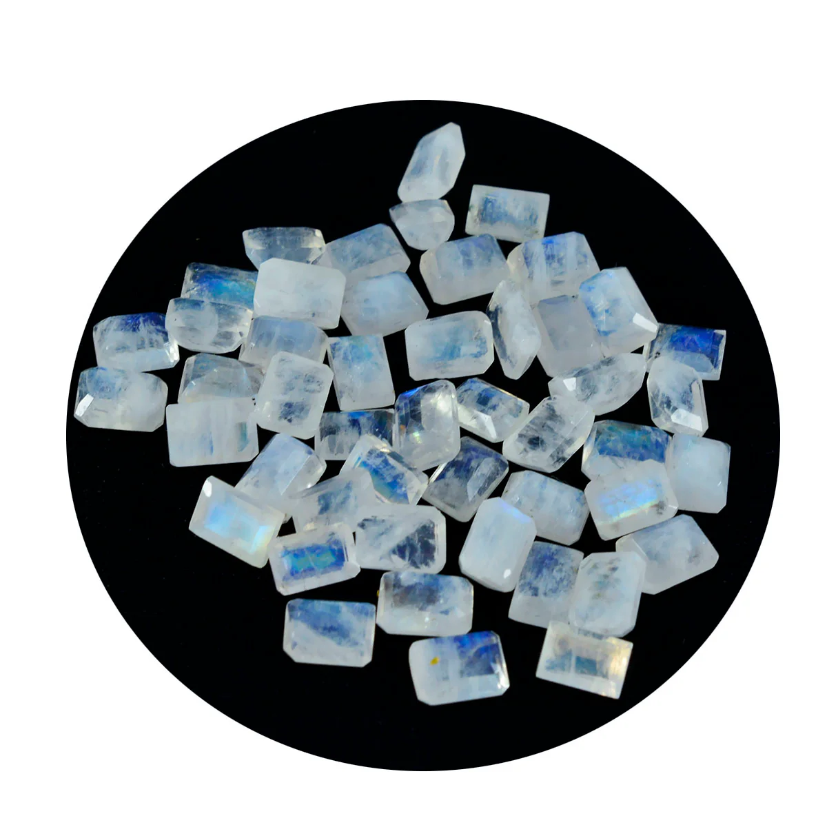 Rainbow Moonstone 1PC Small 7x9 MM Emerald Faceted White Sparkling Semi Precious Loose Gemstone - Image 4