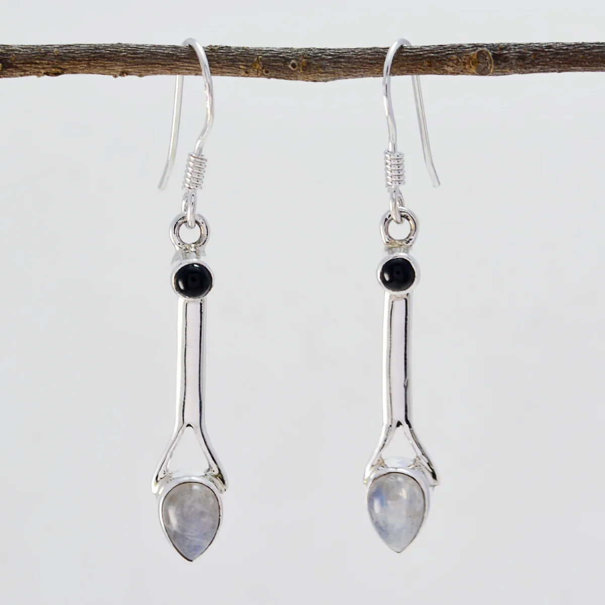 Rainbow Moonstone African Freya multiple Dangle White Sterling Silver Earring - Image 2