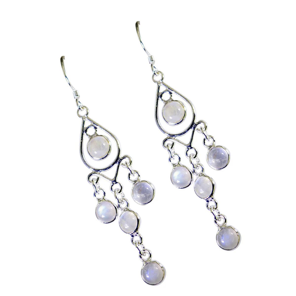 Rainbow Moonstone African Jiwoo multiple Dangle White 92.5 Silver Earring - Image 2