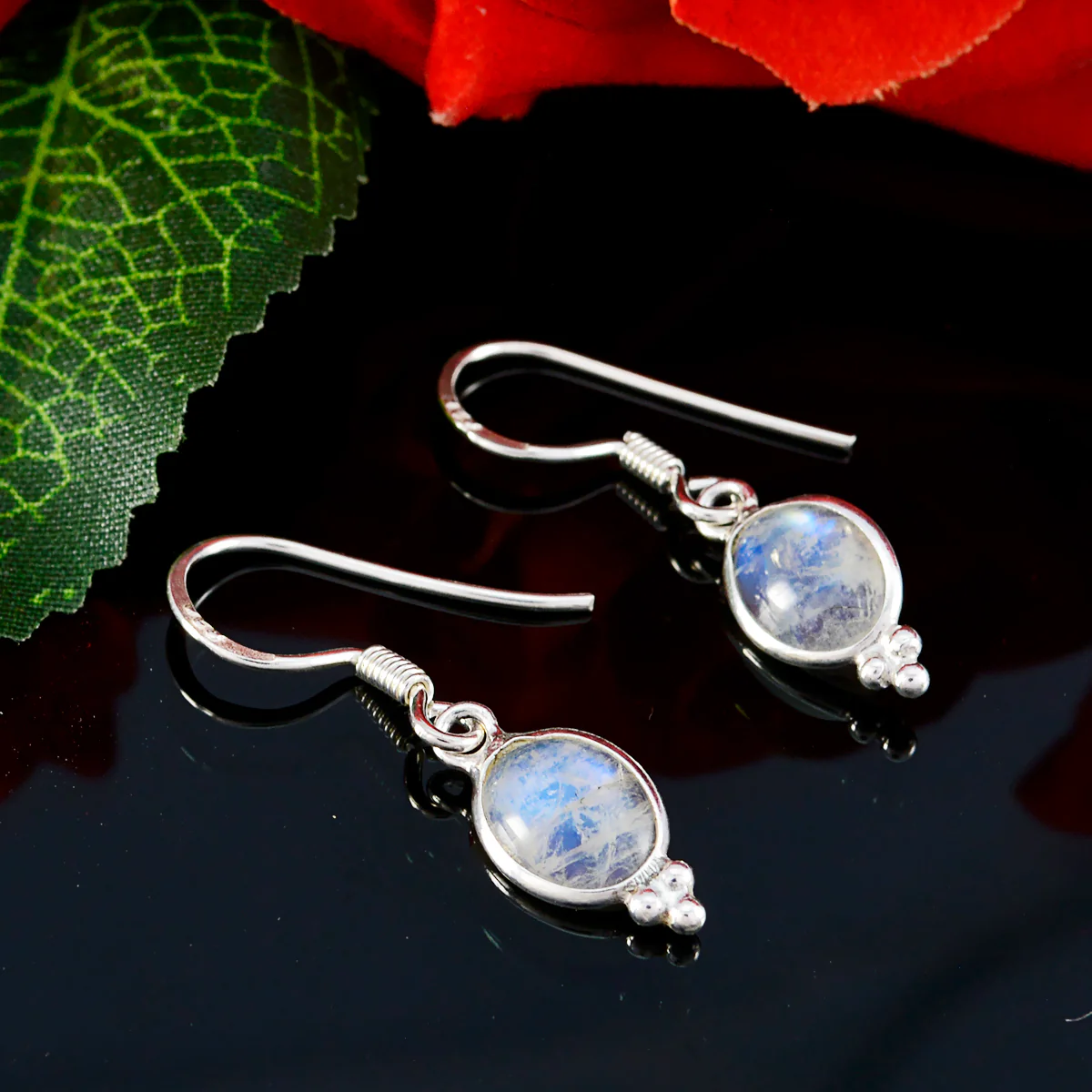 Rainbow Moonstone American Aisha multiple Dangle White Silver Earring - Image 2