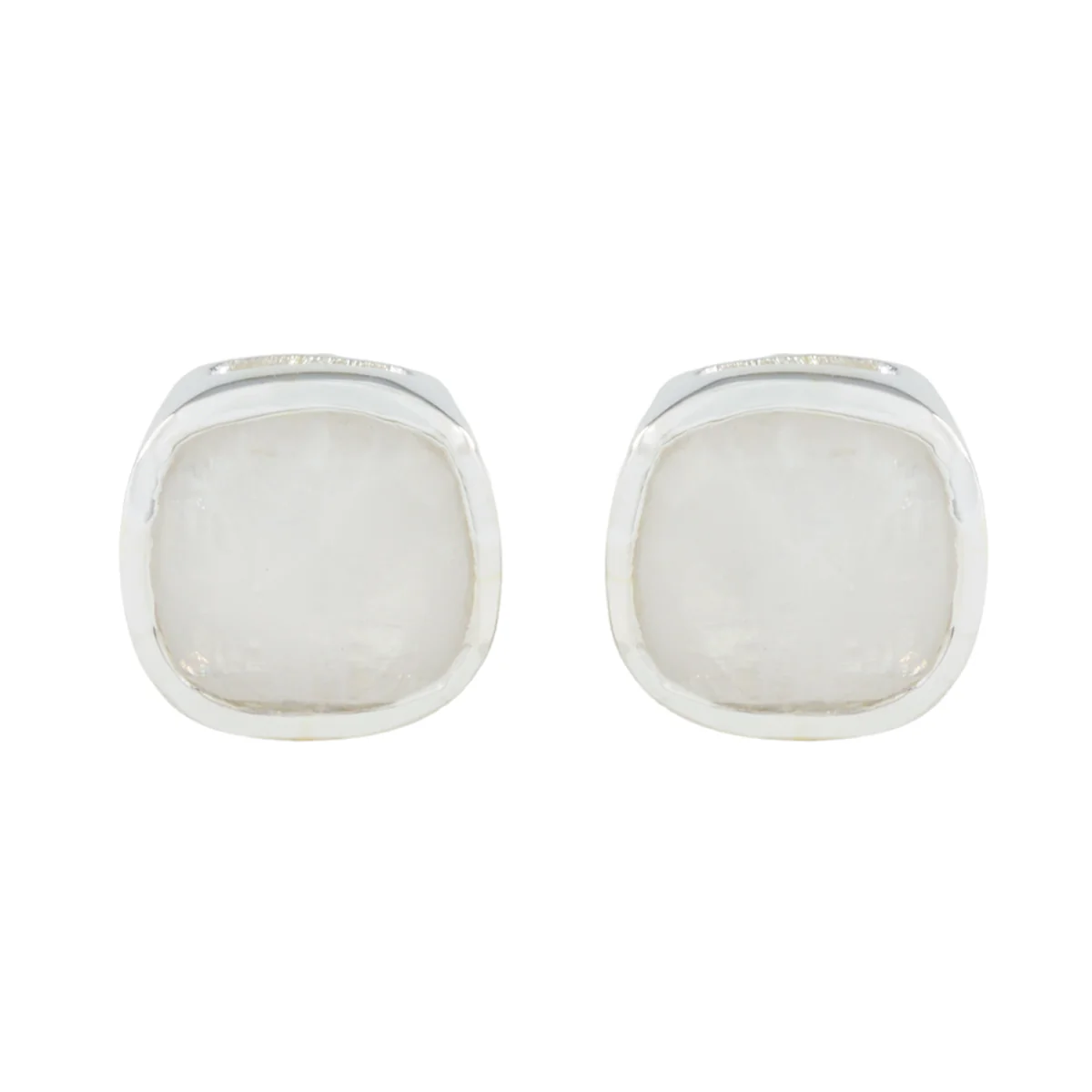 Rainbow Moonstone American Milagros Solitaire Stud White Silver Earring