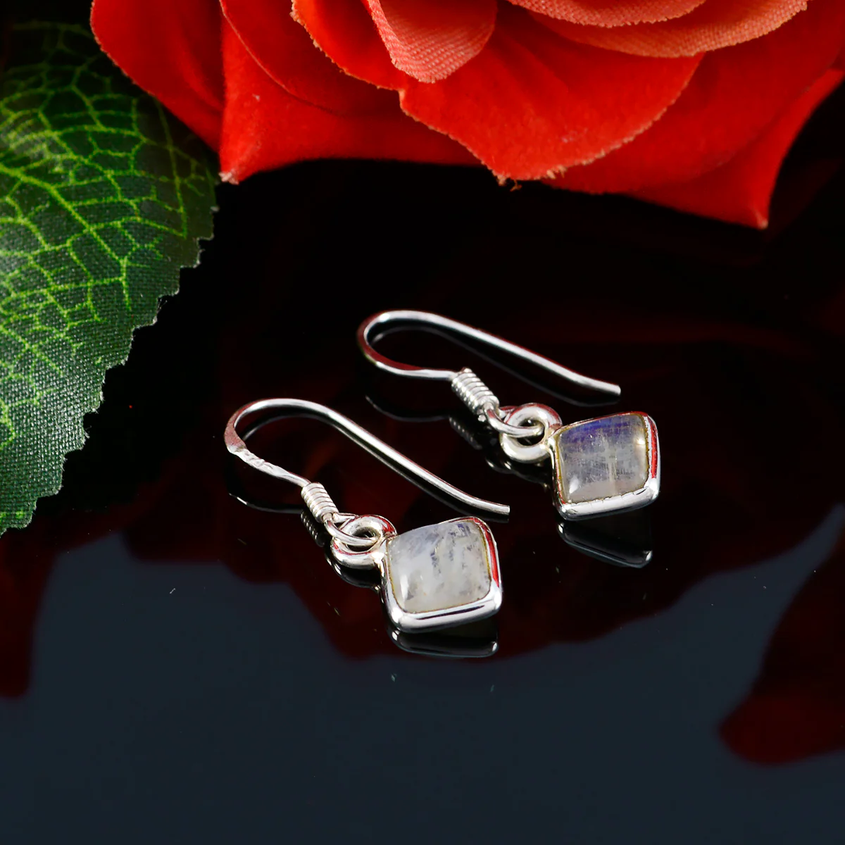 Rainbow Moonstone American Min-seo multiple Dangle White 925 Silver Earring - Image 4