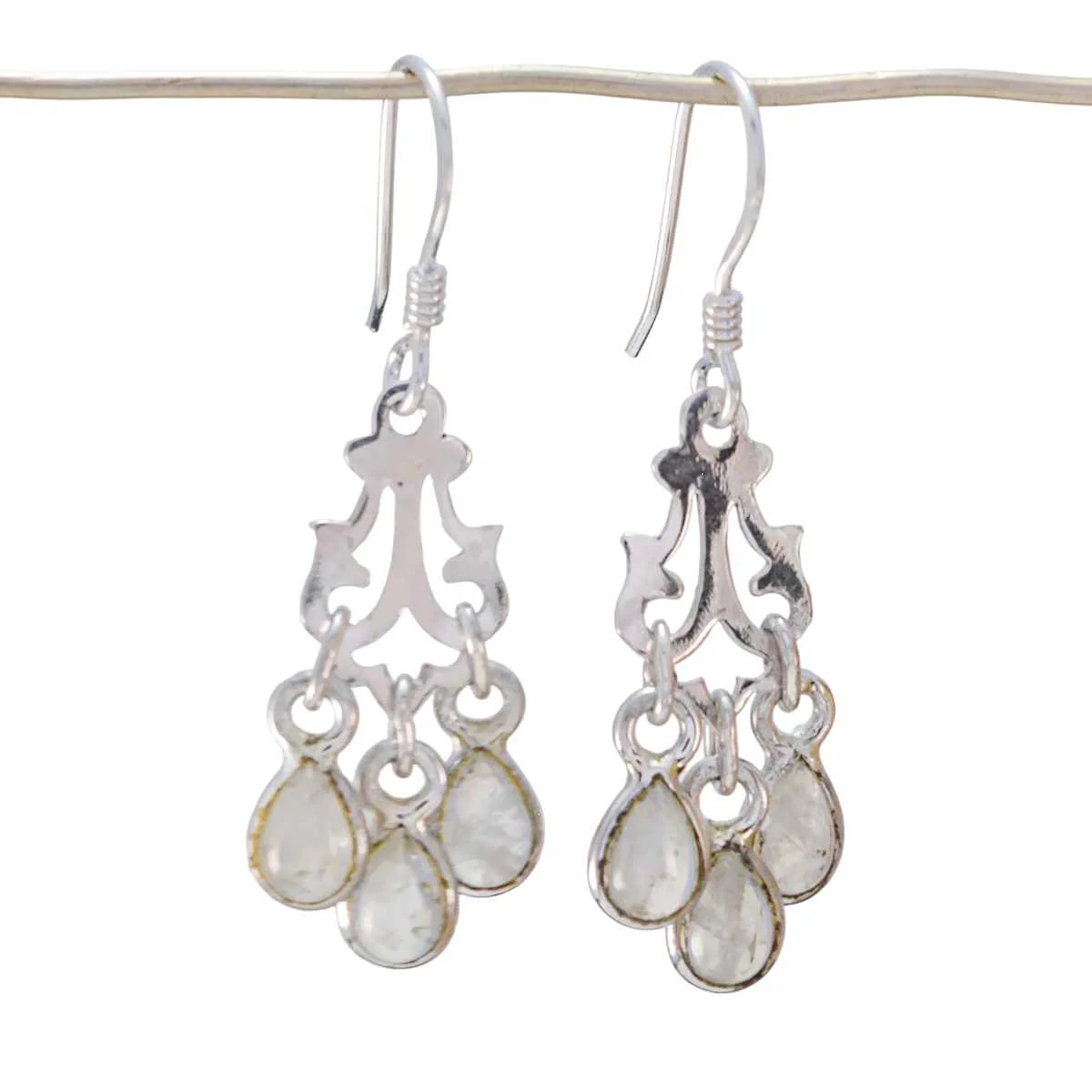 Rainbow Moonstone Australian Hina multiple Dangle White 925 Sterling Silver Earring