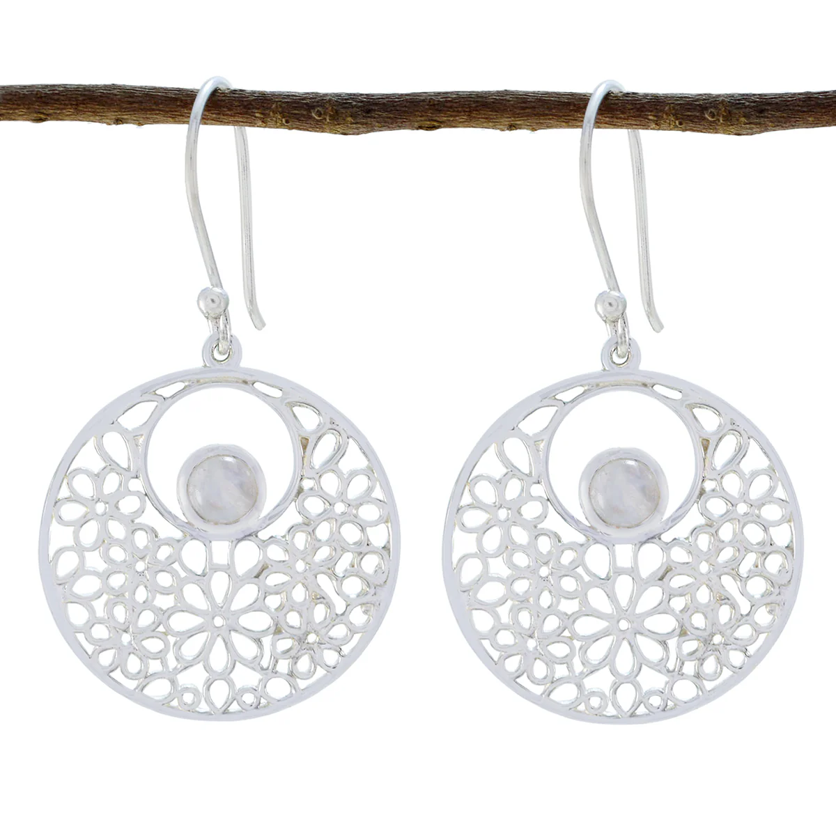Rainbow Moonstone Australian Julieta Solitaire Dangle White Silver Earring
